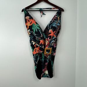 New Grace Karin Womens Swimsuit One Piece Tropical Floral Belt Size XL 1437N3